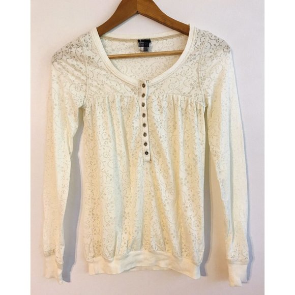 Free People Womens XS Ivory Cream Light Sheer Ling Sleeve Top - Picture 1 of 6